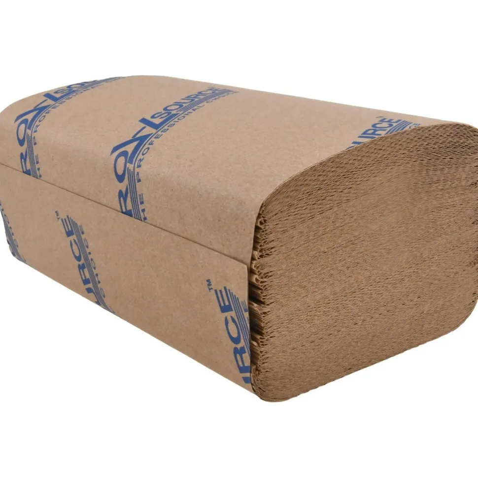 Paper Towels: Single Fold, Pack, 1 Ply, Natural, Recycled Fiber