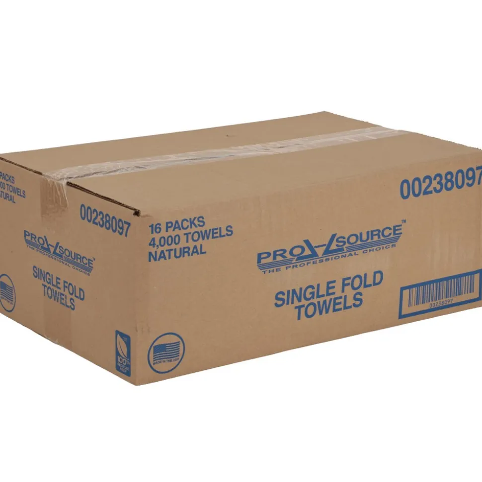 Paper Towels: Single Fold, Pack, 1 Ply, Natural, Recycled Fiber