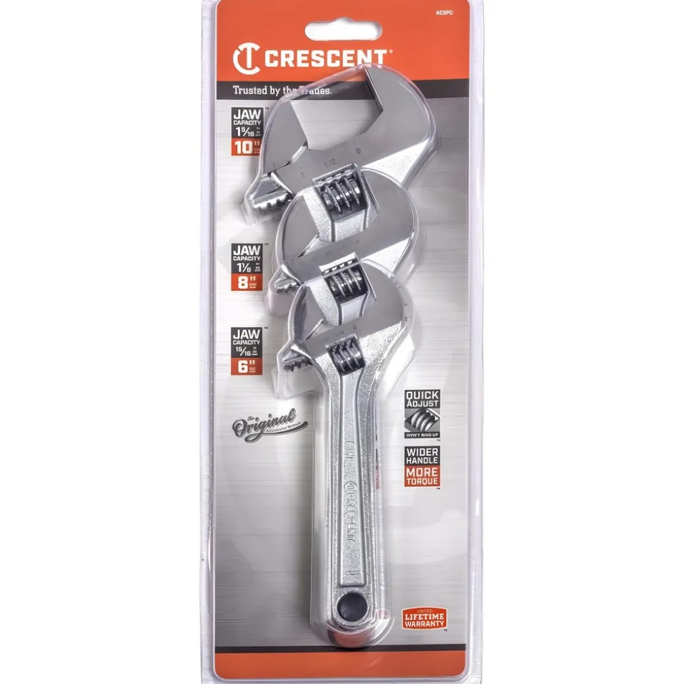 3 Pc 6", 8" & 10" Adjustable Wrench Set