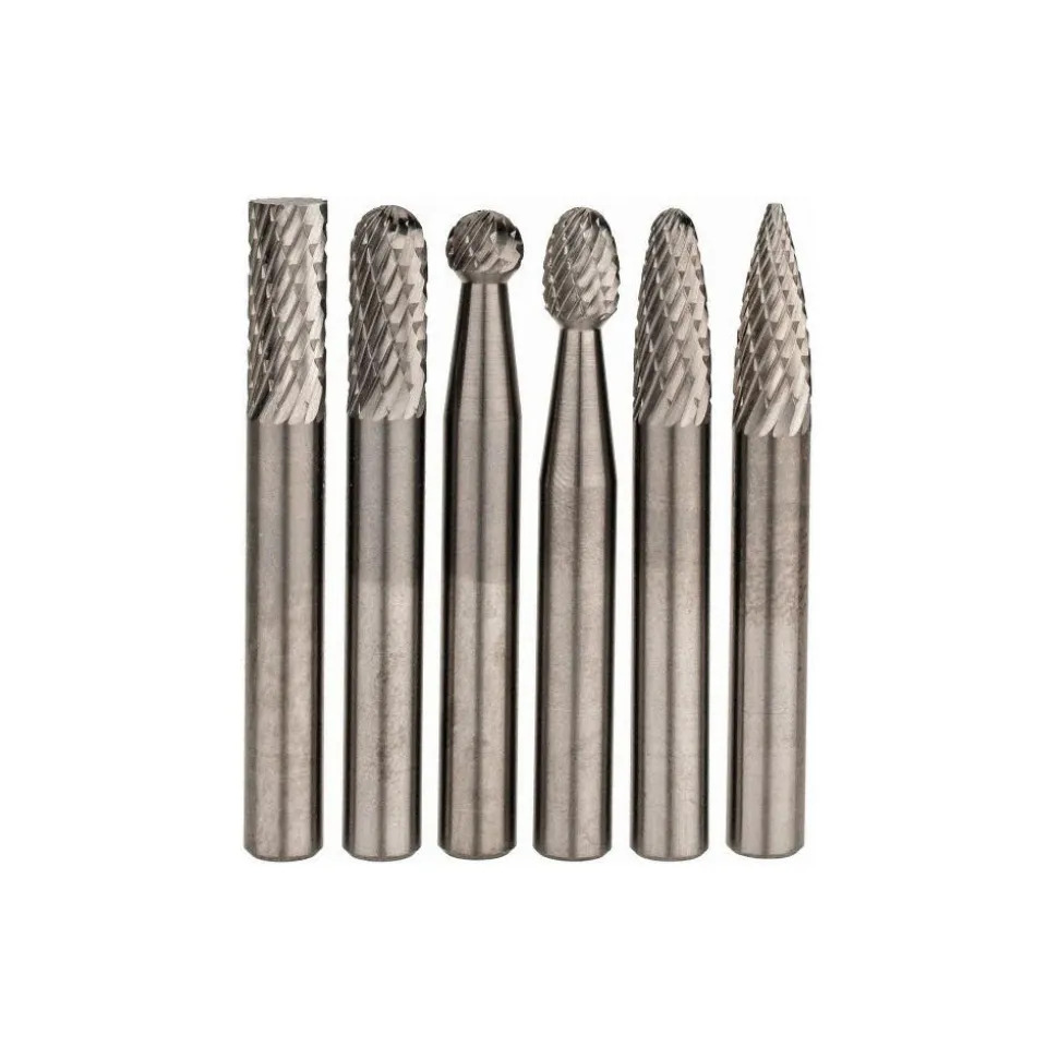 12 Pc Double Cut Burr Set with Cylinder, Cylinder w/Rad End, Ball, Cone, Flame, Inverted Cone, Oval, Pointed Cone, Pointed Tree, Tree w/Rad End