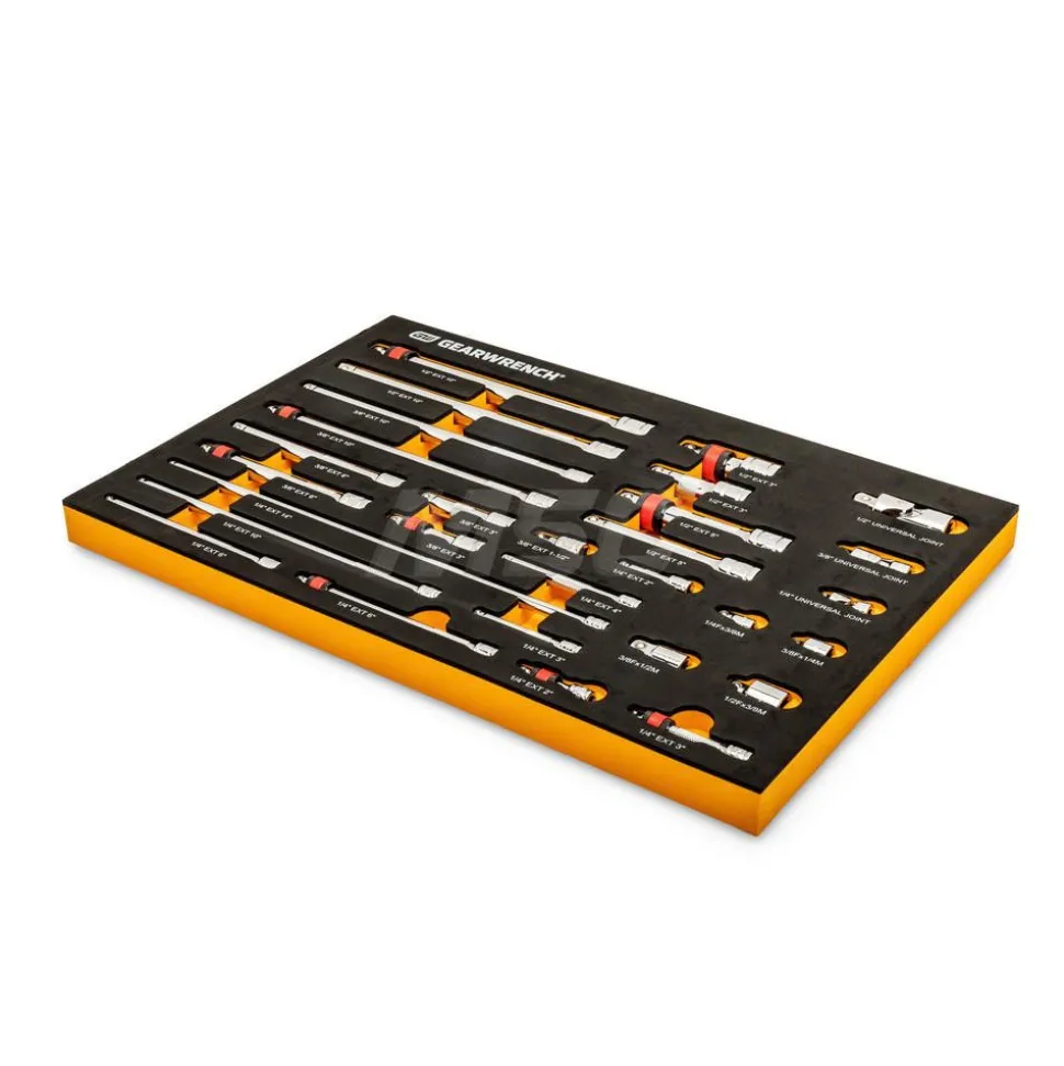 29 Pc, 1/4", 3/8" & 1/2" Drive, Master Chrome Drive, Tool Accessories Set with Foam Storage Tray