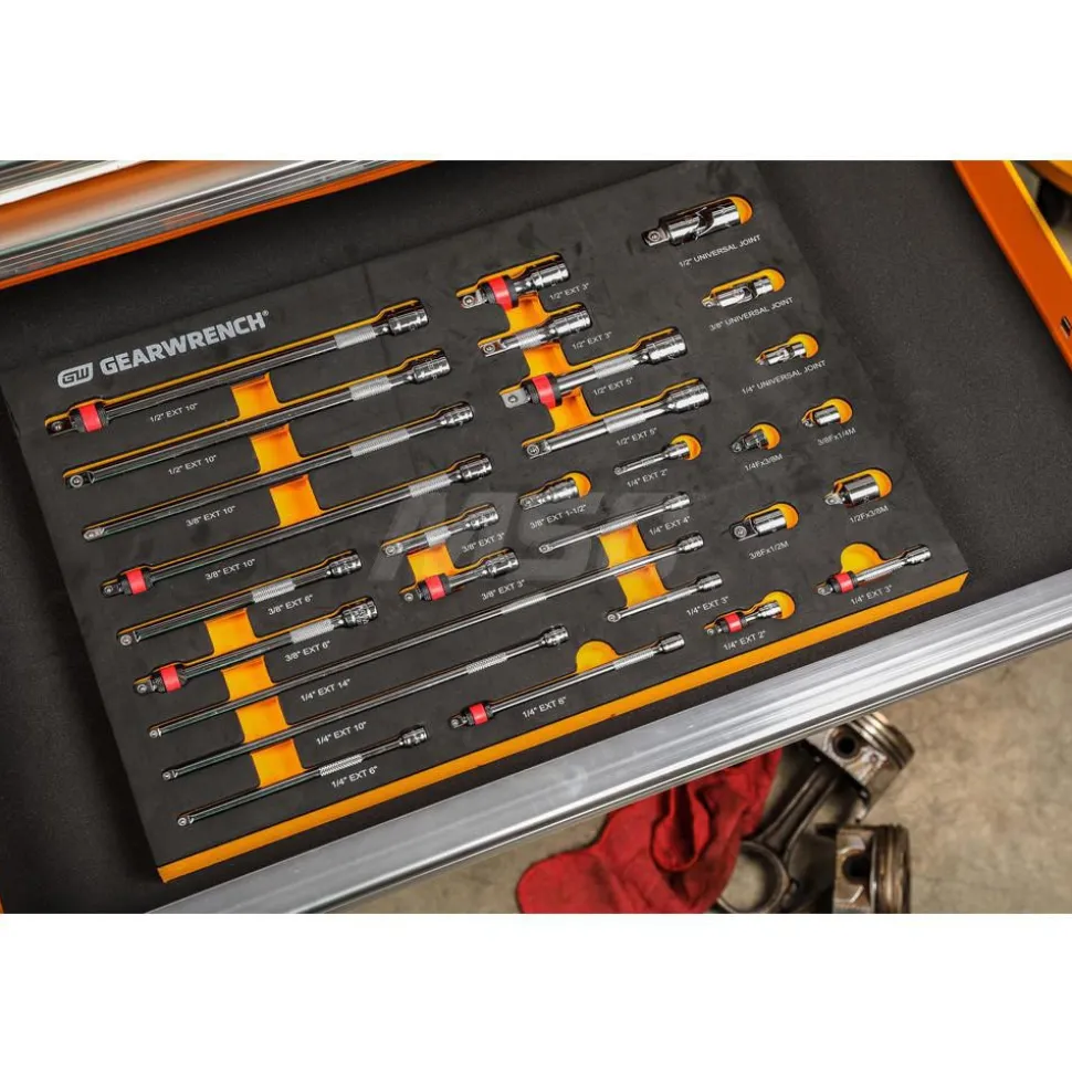 29 Pc, 1/4", 3/8" & 1/2" Drive, Master Chrome Drive, Tool Accessories Set with Foam Storage Tray