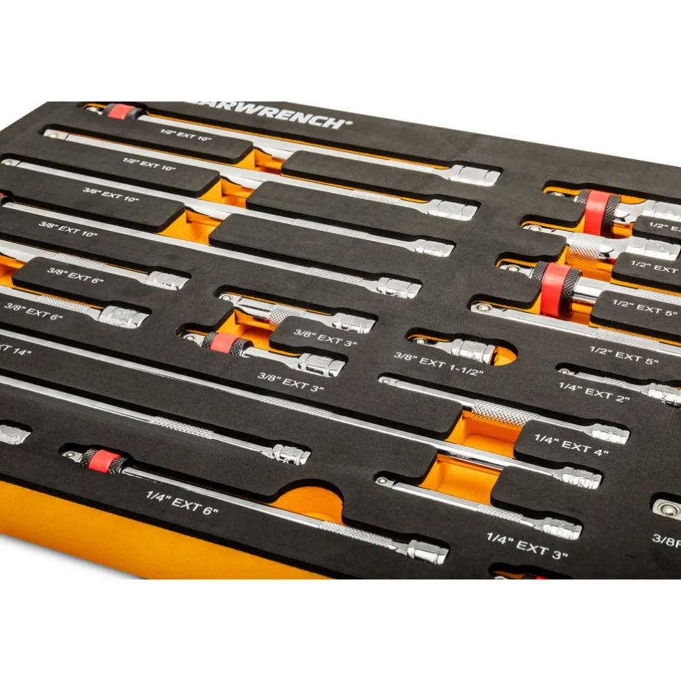 29 Pc, 1/4", 3/8" & 1/2" Drive, Master Chrome Drive, Tool Accessories Set with Foam Storage Tray