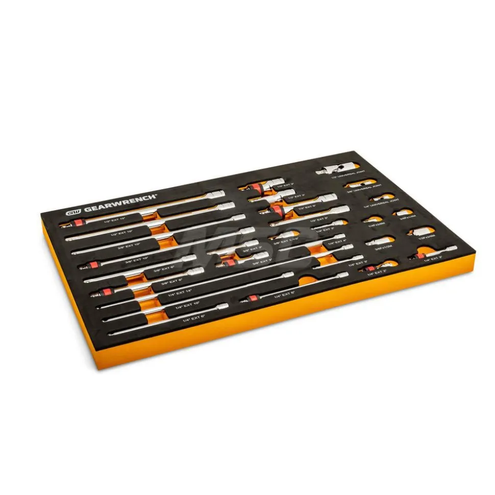 29 Pc, 1/4", 3/8" & 1/2" Drive, Master Chrome Drive, Tool Accessories Set with Foam Storage Tray