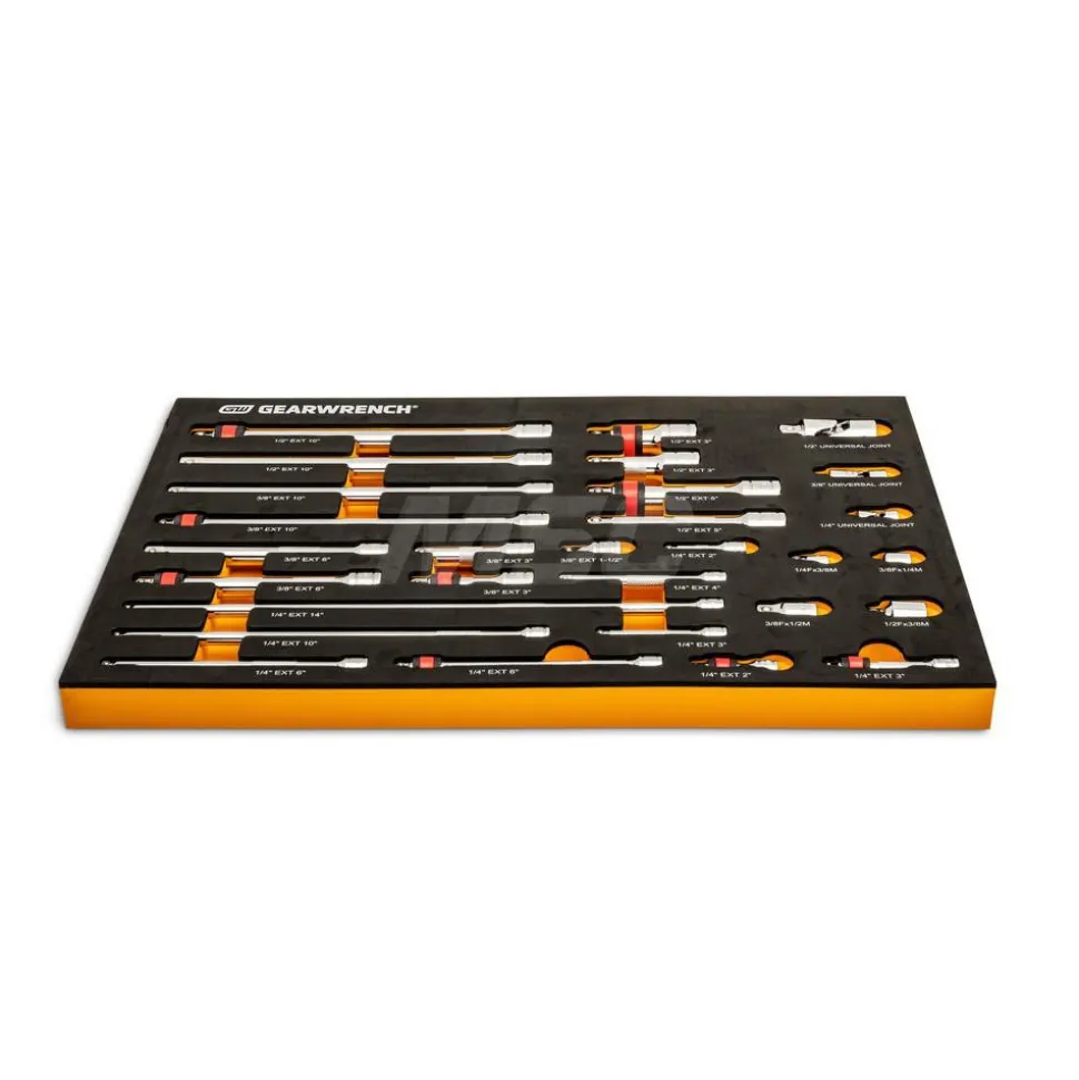 29 Pc, 1/4", 3/8" & 1/2" Drive, Master Chrome Drive, Tool Accessories Set with Foam Storage Tray