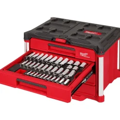 242 Pc. 1/4”, 3/8”, & 1/2” Drive Metric & SAE Ratchet & Socket Set with PACKOUT™ 4-Drawer Tool Box