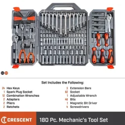 180 Pc, 1/4" & 3/8" Drive, 6-Point, SAE & Metric Professional Tool Set