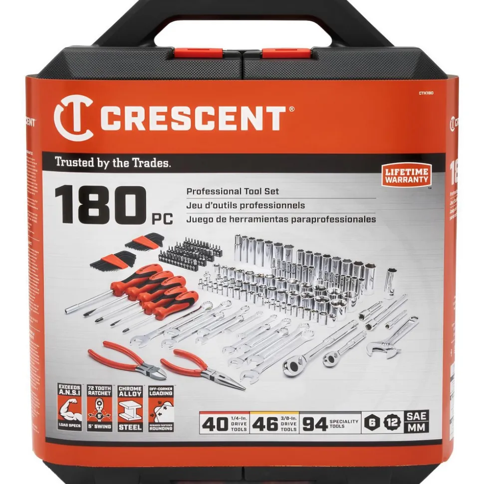 180 Pc, 1/4" & 3/8" Drive, 6-Point, SAE & Metric Professional Tool Set