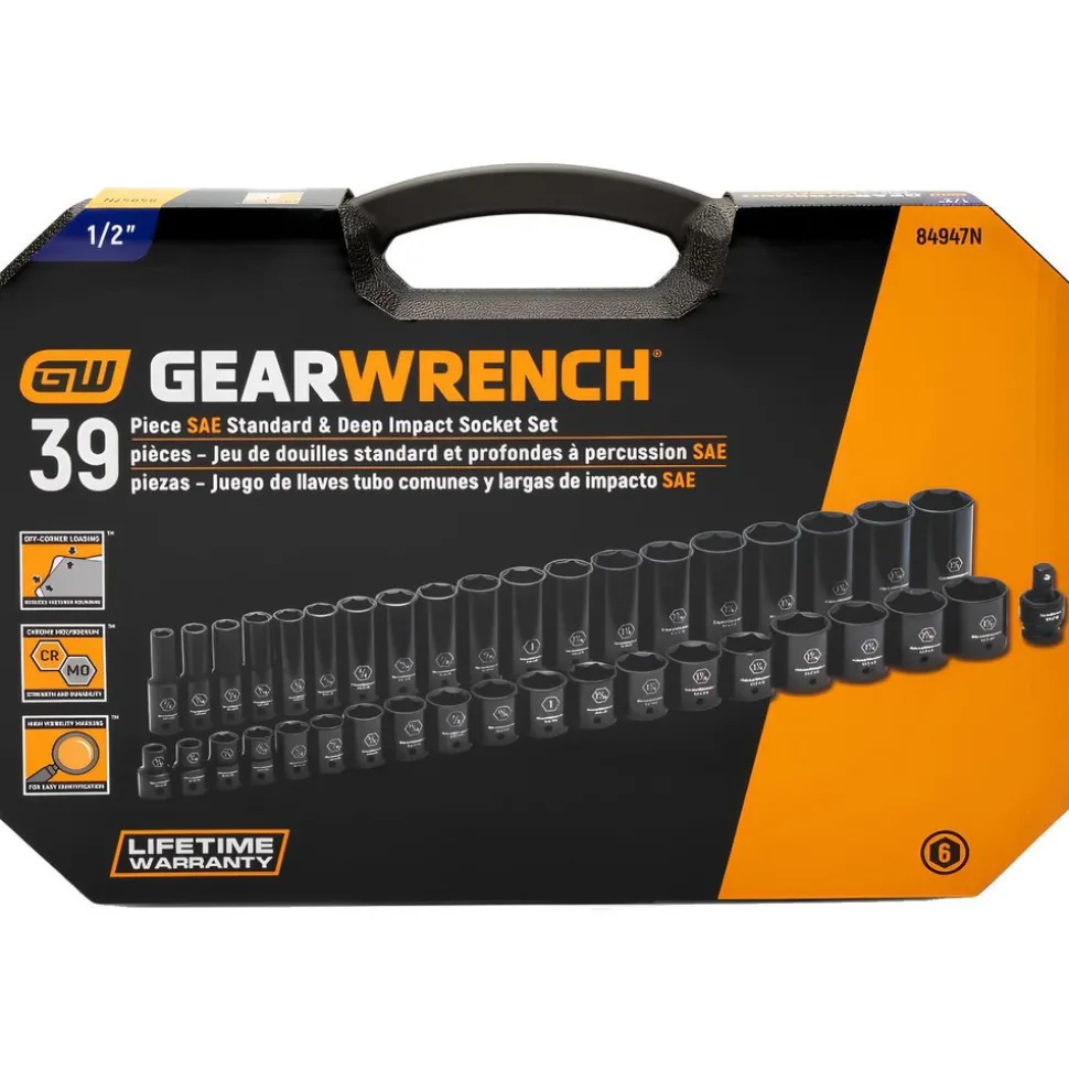39 Pc. 1/2" Drive 6 Point Standard & Deep Impact SAE Socket Set