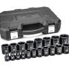 19 Pc. 1/2" Drive 6 Point Standard Impact SAE Socket Set