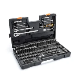 185 Pc, 1/4”, 3/8” & 1/2" Drive, 72-Tooth, SAE & Metric Mechanics Hand Tool Set