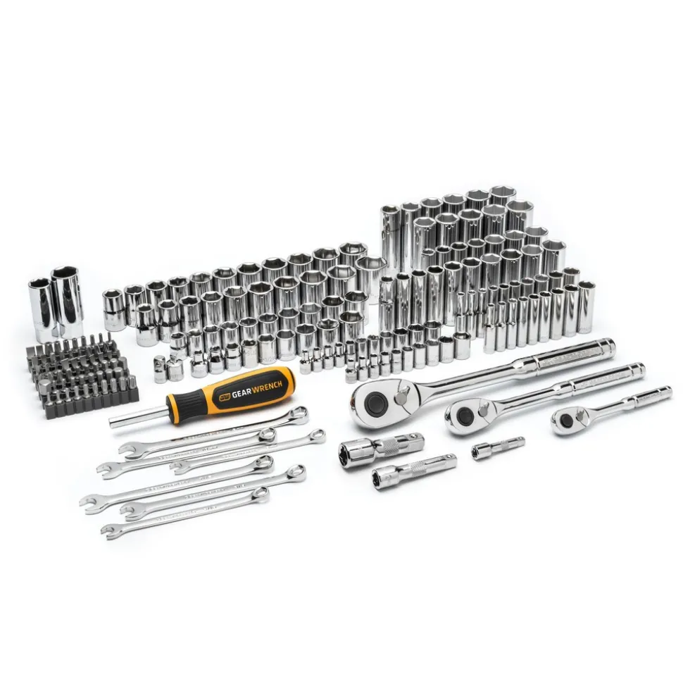 185 Pc, 1/4”, 3/8” & 1/2" Drive, 72-Tooth, SAE & Metric Mechanics Hand Tool Set