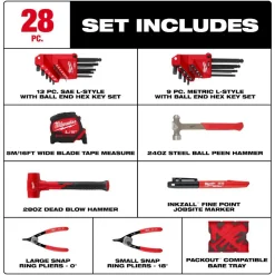 28 Pc. Hex Key & Hammer Set with Tray for PACKOUT™ Drawers