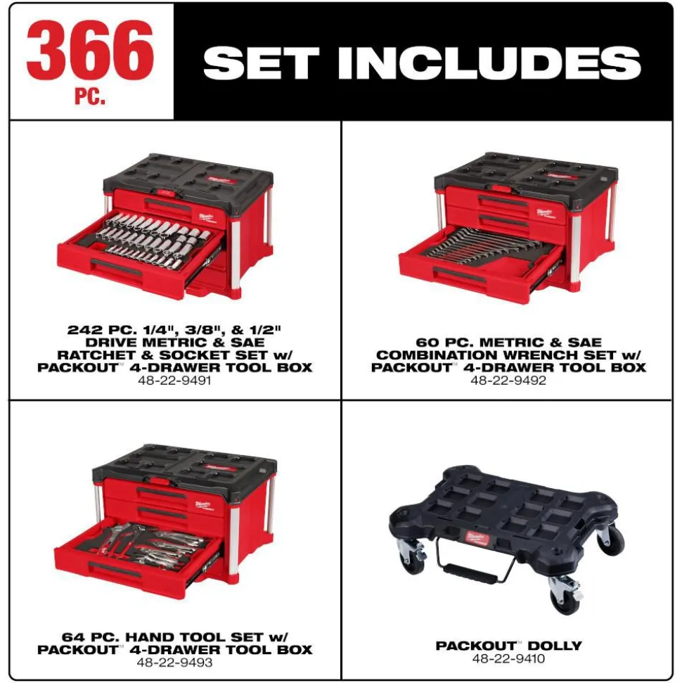 366 Pc. Master Mechanics Hand Tool Set with PACKOUT™ Drawers and Dolly