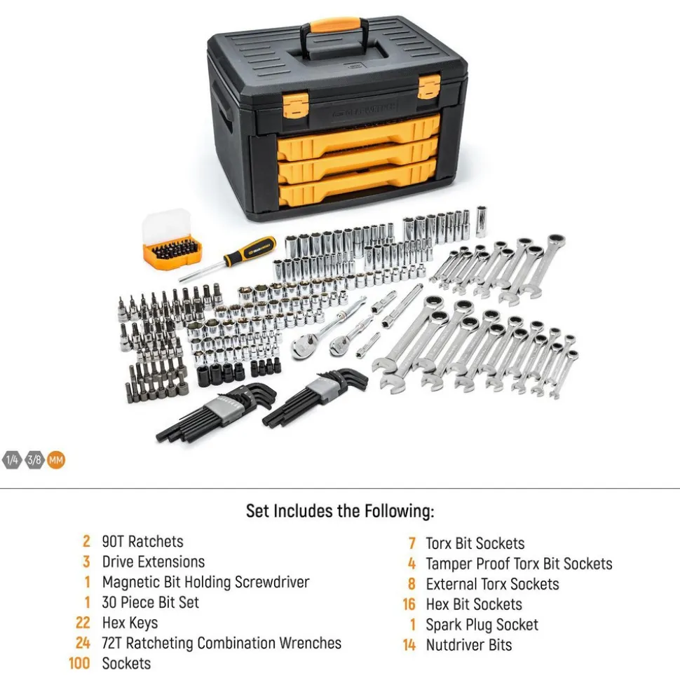 232 Pc, Mechanics Tool Set in 3 Drawer Storage Box