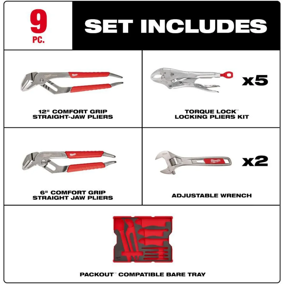 9 Pc Pliers & Wrench Set with Tray for PACKOUT™ Drawers