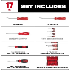 17 Pc. Screwdriver & Pry Bar Set with Tray for PACKOUT™ Drawers