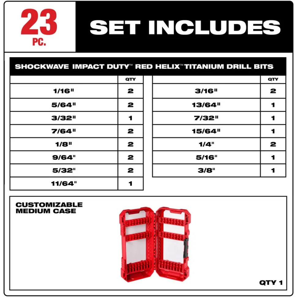 23 Pc. SHOCKWAVE™ Impact Duty RED HELIX™ Titanium Drill Bit Set