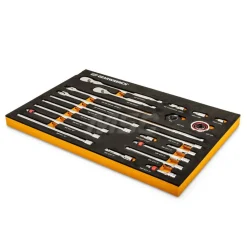 21 Pc, 3/8" 90-Tooth, Ratchet & Drive Tool Set with Foam Storage Tray