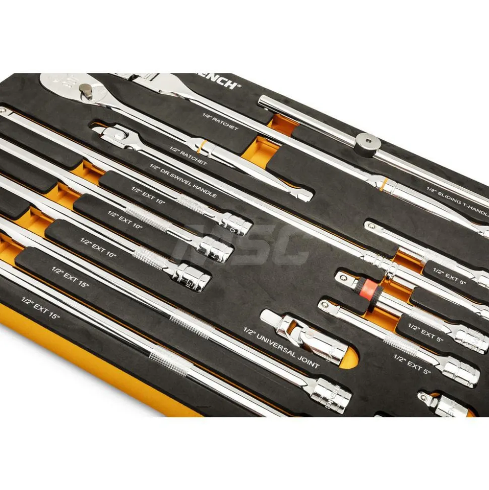 16 Pc, 1/2" 90-Tooth, Ratchet & Drive Tool Set with Foam Storage Tray