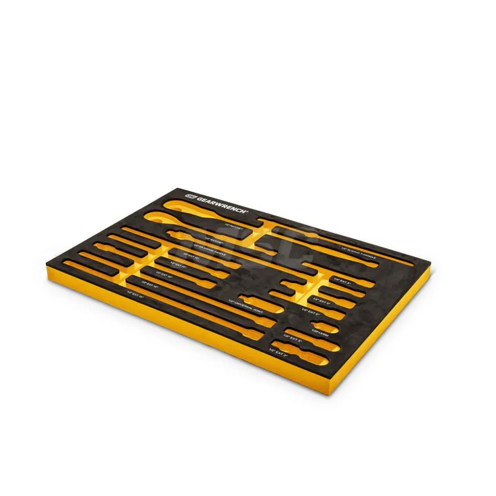 16 Pc, 1/2" 90-Tooth, Ratchet & Drive Tool Set with Foam Storage Tray