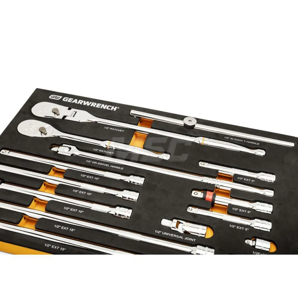 16 Pc, 1/2" 90-Tooth, Ratchet & Drive Tool Set with Foam Storage Tray