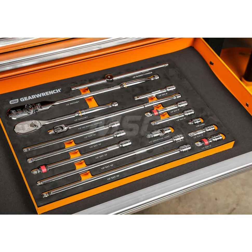 16 Pc, 1/2" 90-Tooth, Ratchet & Drive Tool Set with Foam Storage Tray