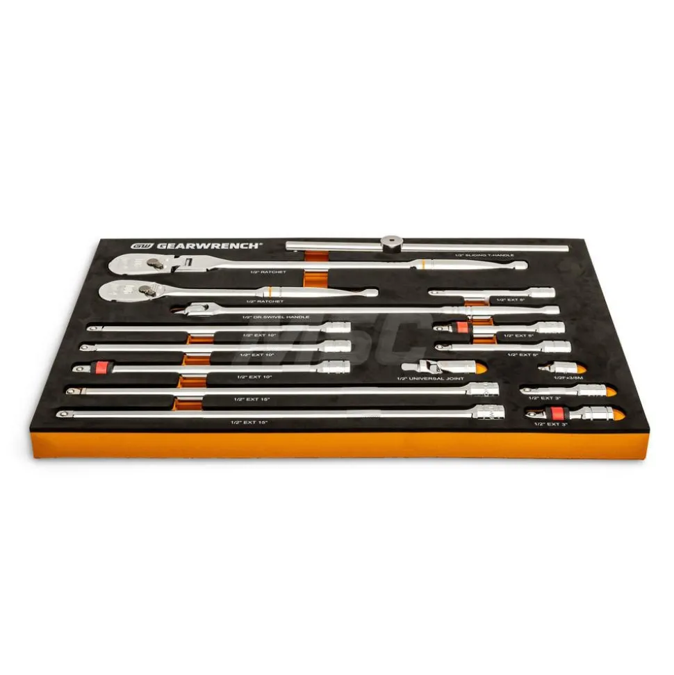 16 Pc, 1/2" 90-Tooth, Ratchet & Drive Tool Set with Foam Storage Tray