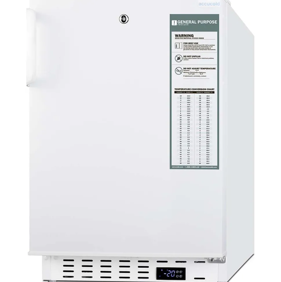 Pharmacy, Medical-Laboratory Freezer: 3 cu ft Capacity, -25 to -15 ° C, 19-3/4" OAW, 22-1/2" OAD, 32" OAH