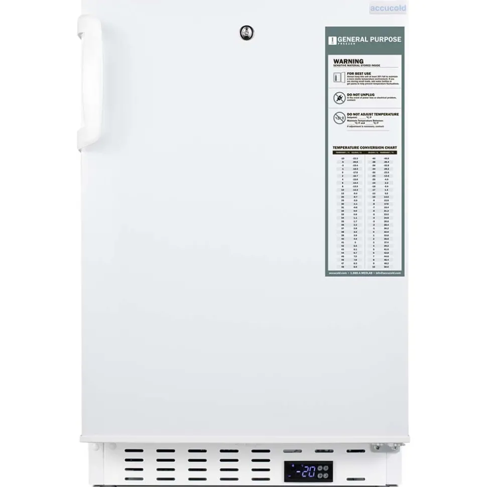 Pharmacy, Medical-Laboratory Freezer: 3 cu ft Capacity, -25 to -15 ° C, 19-3/4" OAW, 22-1/2" OAD, 32" OAH