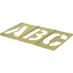 33 Piece, 4 Inch Character Size, Brass Stencil, A - Z Letters, 1-Beginner, 1-Period Ender, 1-Comma, 1-Dash, 1-Period, 1-Ampersand, 1-Apostrophe