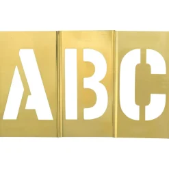 33 Piece, 4 Inch Character Size, Brass Stencil, A - Z Letters, 1-Beginner, 1-Period Ender, 1-Comma, 1-Dash, 1-Period, 1-Ampersand, 1-Apostrophe
