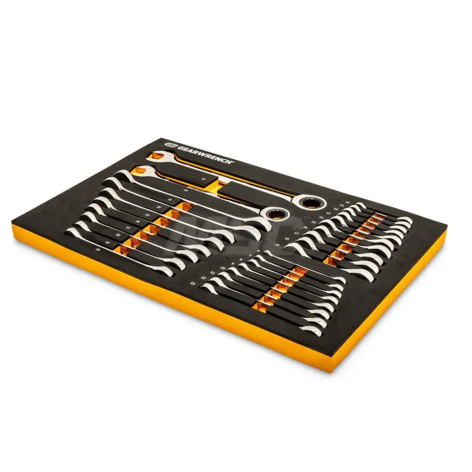 28 Piece 72-Tooth 12 Point Metric Standard & Stubby Combination Ratcheting Wrench Set with Foam Storage Tray
