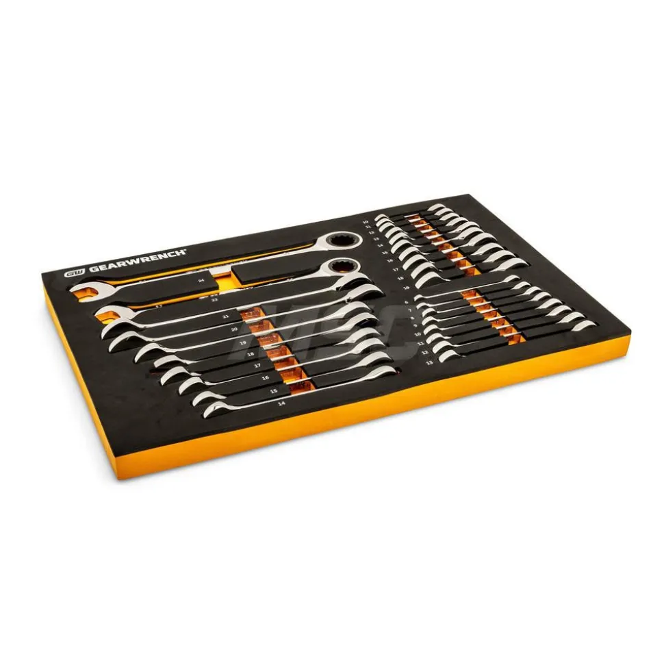 28 Piece 72-Tooth 12 Point Metric Standard & Stubby Combination Ratcheting Wrench Set with Foam Storage Tray