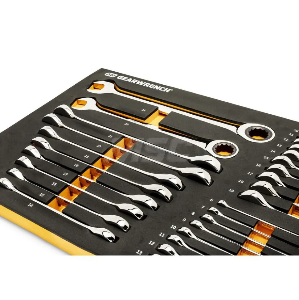 28 Piece 72-Tooth 12 Point Metric Standard & Stubby Combination Ratcheting Wrench Set with Foam Storage Tray