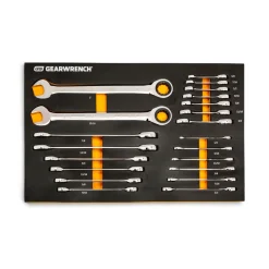 21 Piece 72-Tooth 12 Point SAE Standard & Stubby Combination Ratcheting Wrench Set with Foam Storage Tray