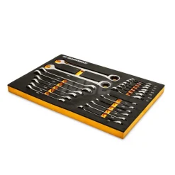 21 Piece 72-Tooth 12 Point SAE Standard & Stubby Combination Ratcheting Wrench Set with Foam Storage Tray