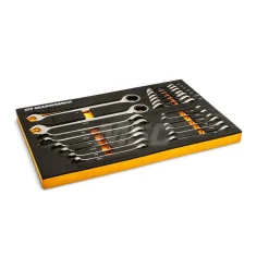 21 Piece 72-Tooth 12 Point SAE Standard & Stubby Combination Ratcheting Wrench Set with Foam Storage Tray