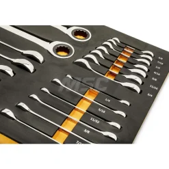 21 Piece 72-Tooth 12 Point SAE Standard & Stubby Combination Ratcheting Wrench Set with Foam Storage Tray
