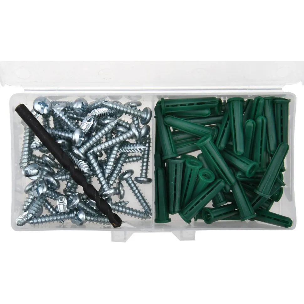 100 Piece, #14 to 16 Screw, Plastic & Steel Slotted/Phillips Drive Anchor Assortment