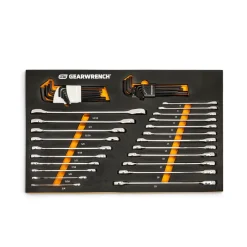 44 Piece 90T SAE/Metric Combination Ratcheting Wrench & Long Arm Hex Key Set with Foam Storage Tray