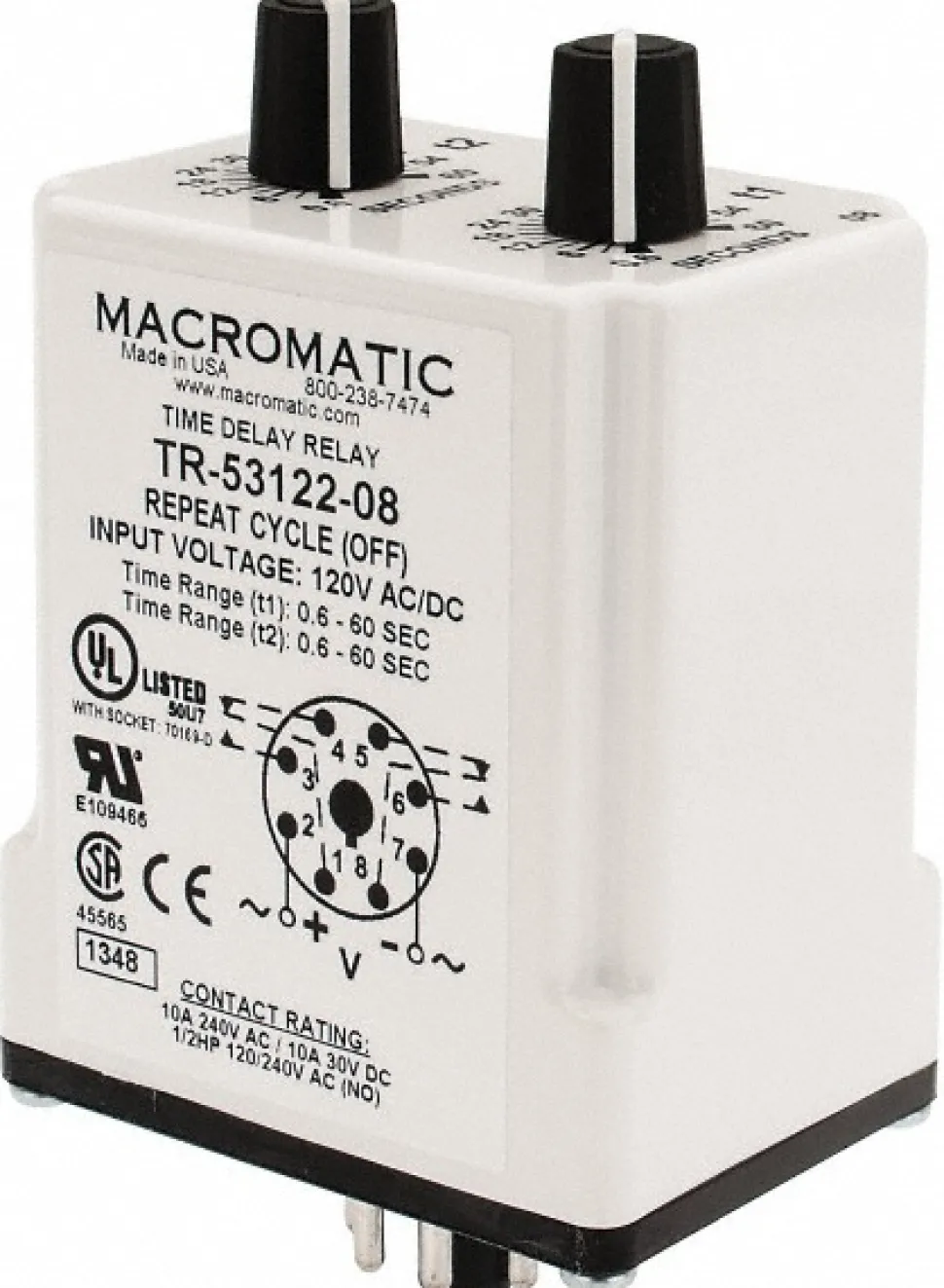 8 Pin, Multiple Range DPDT Time Delay Relay