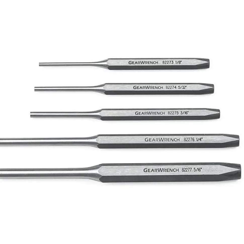 Pin Punch Set: 5 Pc, 0.125 to 0.3125"