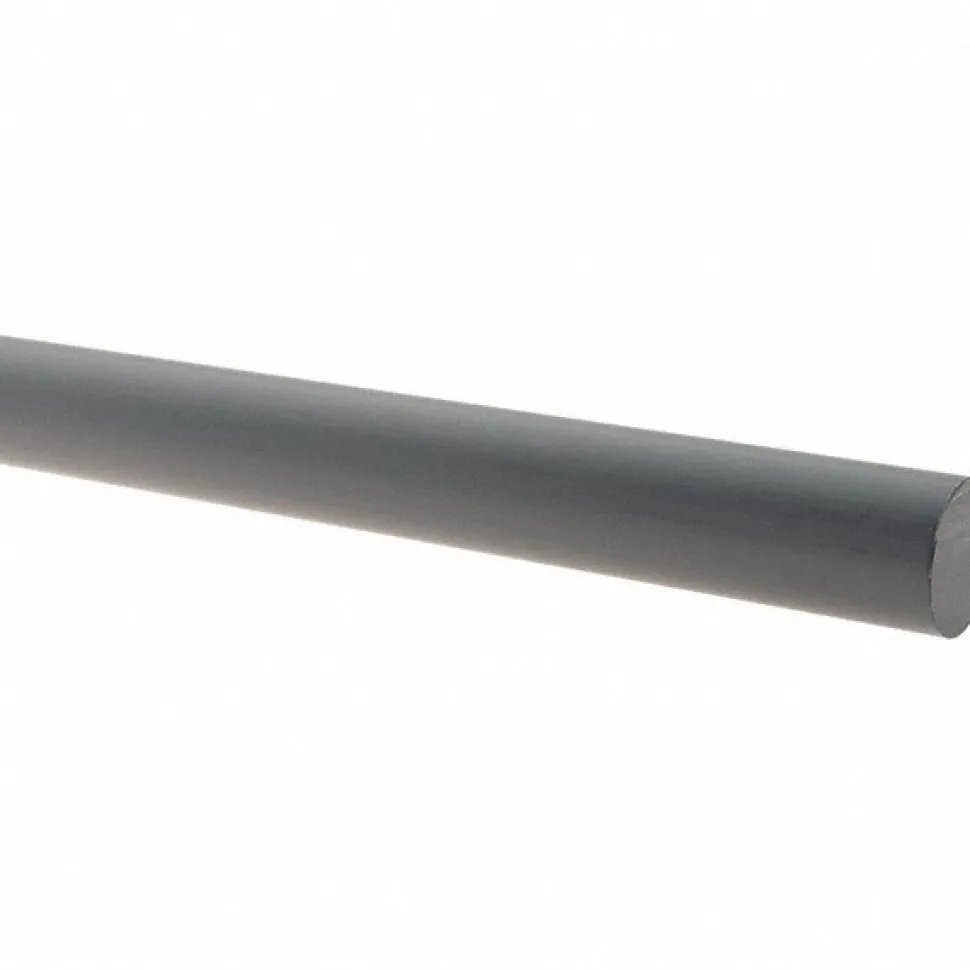 Plastic Rod: PVC, 1" Dia, 60" Long, Gray, Opaque