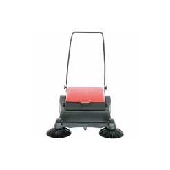 Plastic/Steel Large Belt Driven Manual Brush Sweeper: 9 Gallon Capacity Red/Black