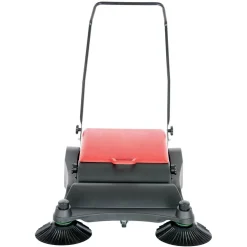 Plastic/Steel Large Belt Driven Manual Brush Sweeper: 9 Gallon Capacity Red/Black