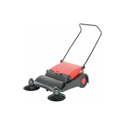 Plastic/Steel Large Belt Driven Manual Brush Sweeper: 9 Gallon Capacity Red/Black
