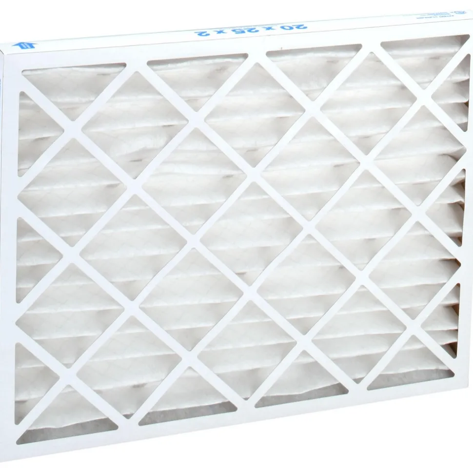 Pleated Air Filter: Wire-Backed Pleated, MERV 8, Synthetic, 35% Efficient, 20" High, 25" Wide, 2" Deep