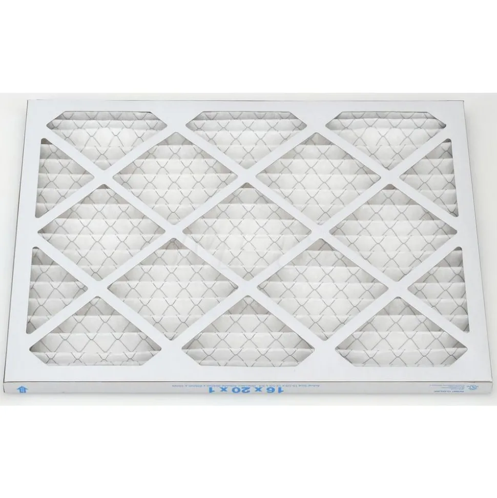 Pleated Air Filter: Wire-Backed Pleated, MERV 10, Synthetic, 55% Efficient, 16" High, 20" Wide, 1" Deep