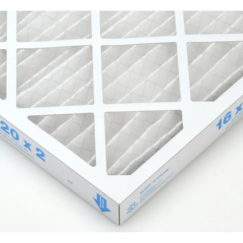 Pleated Air Filter: Wire-Backed Pleated, MERV 10, Synthetic, 55% Efficient, 16" High, 20" Wide, 2" Deep